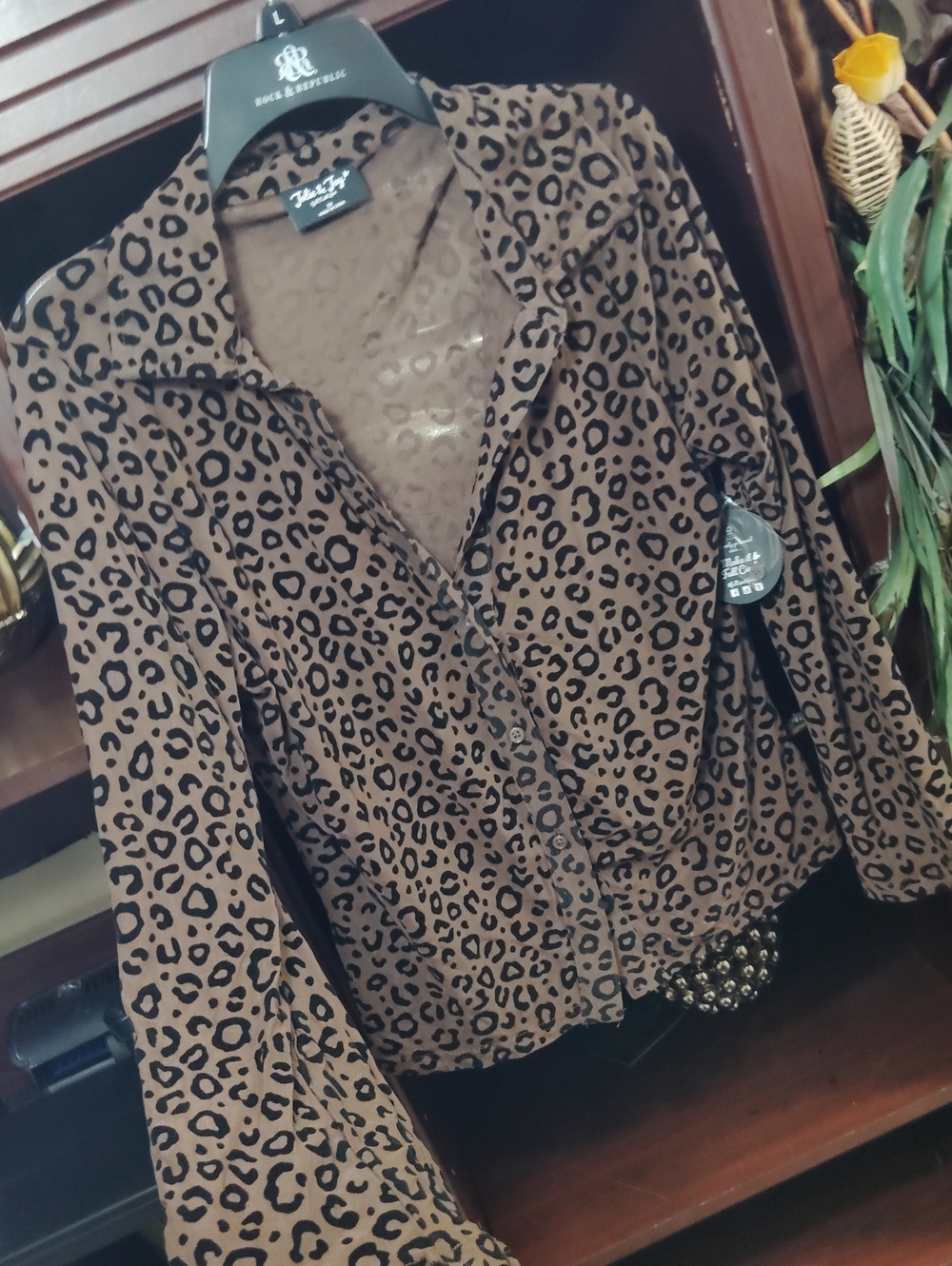 Waverly & Grace Brown Leopard Button-Down Shirt